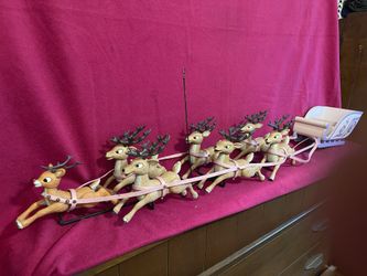 2003 RUDOLPH The Red Nosed Reindeer SANTA's SLEIGH & Reindeer Team