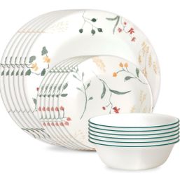 (Brand New in Box)  Corelle Vitrelle 18 Piece Glass Dinnerware Sets Service for 6, Triple Layer Chip & Crack Resistant Glass Plate and Bowl Sets, Wild