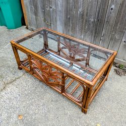 Vintage Hawaiian Glass and Bamboo Coffee Table 