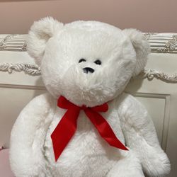 White Teddy Bear With Red Bow