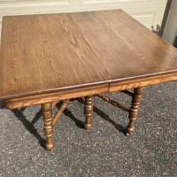 Antique Solid Wood Dining Table With 4 Leaves For Expansion,  on Rolling Casters