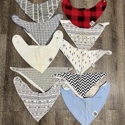 Set Of 10 Bandana Feeding/drool Bibs, Gender Neutral Or Boy Leaning
