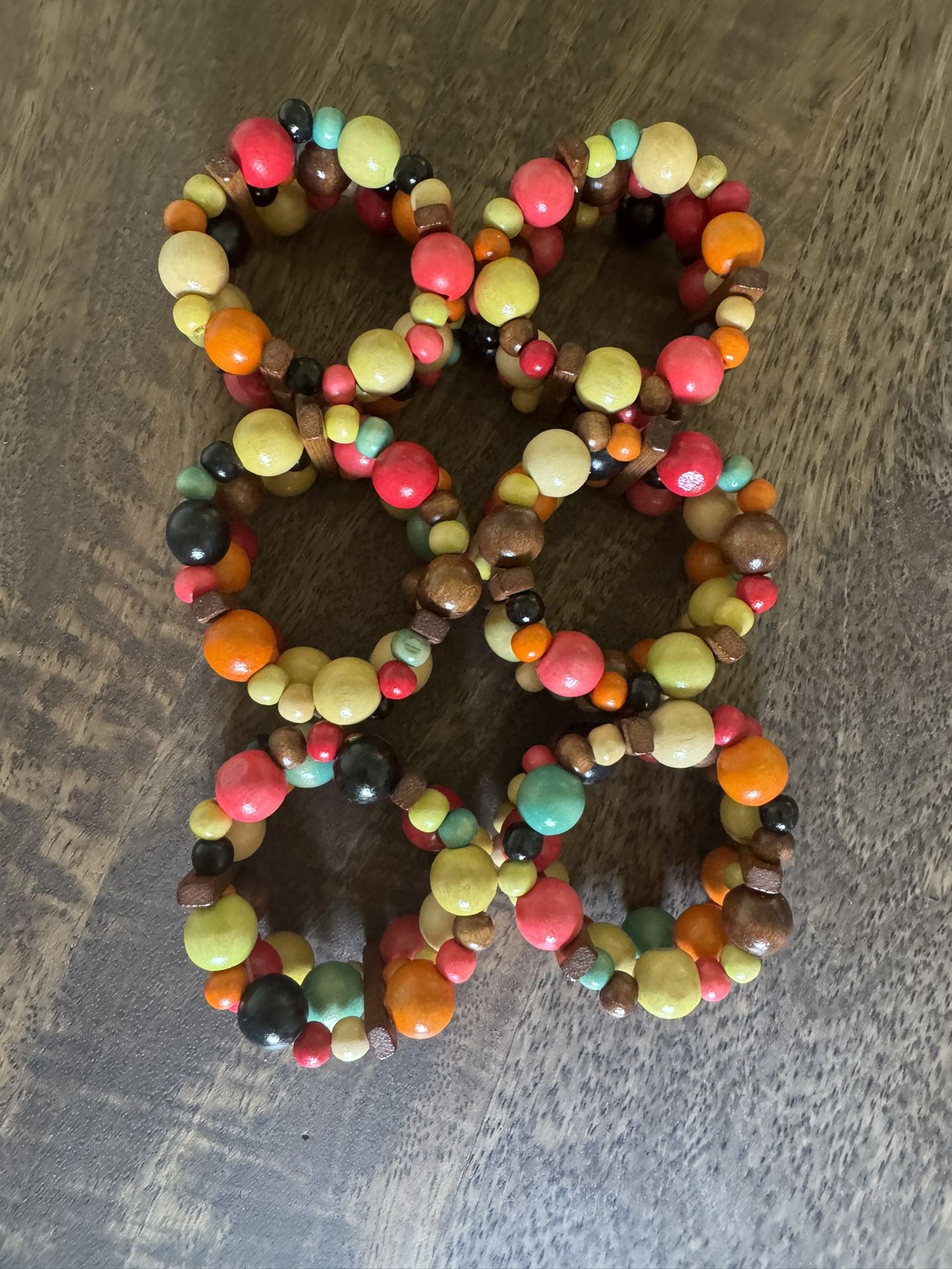 Set Of 6 Pier One Multicolored Wood Bead Napkin Rings