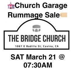 Church Garage Rummage Storage Sale SAT 03/21 07:30AM