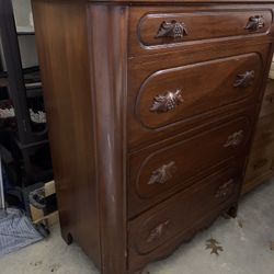Walnut Dresser With Mirror And Chest