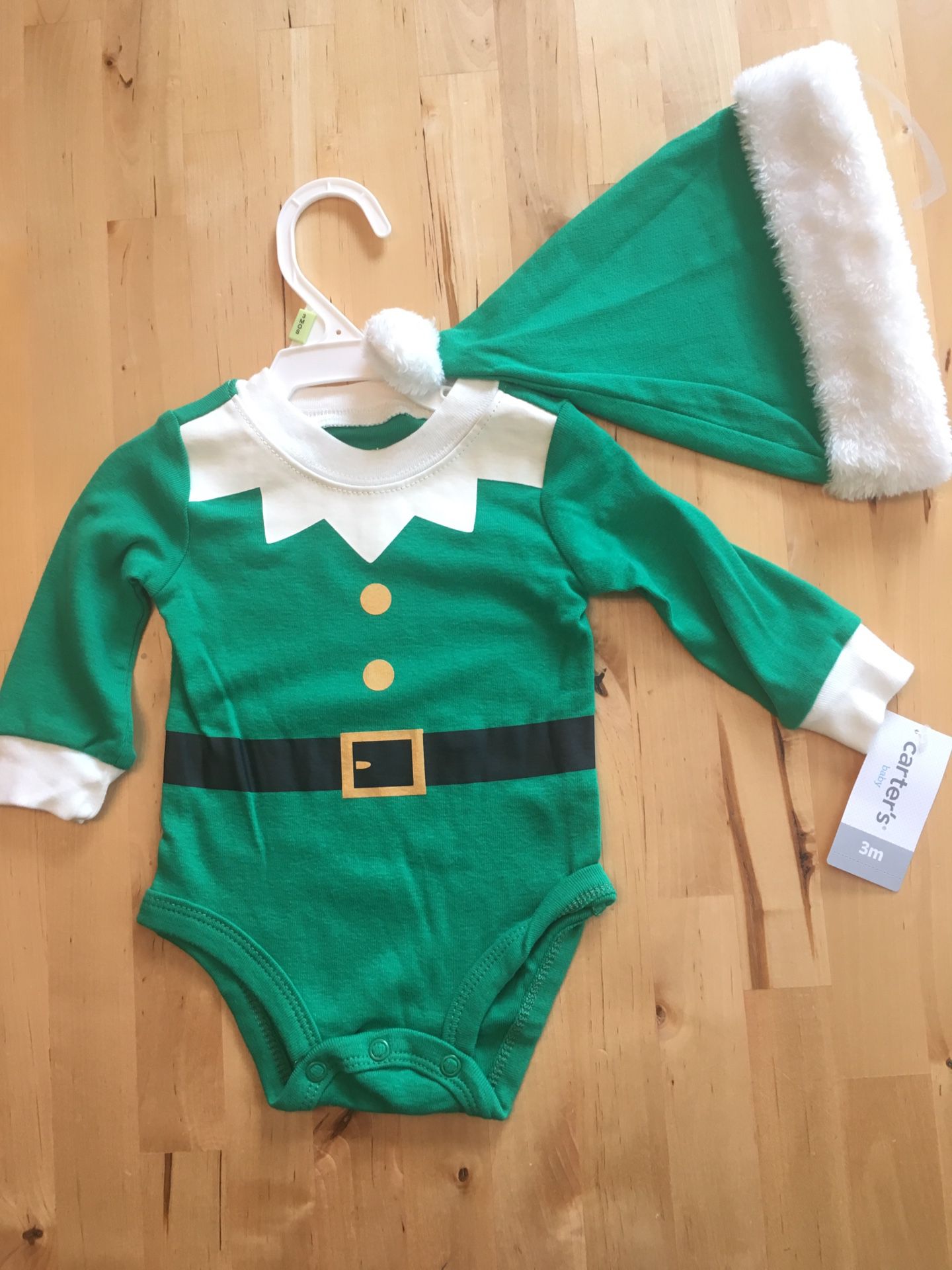 2PC Carter's Elf Bodysuit with Matching Hat 3mo