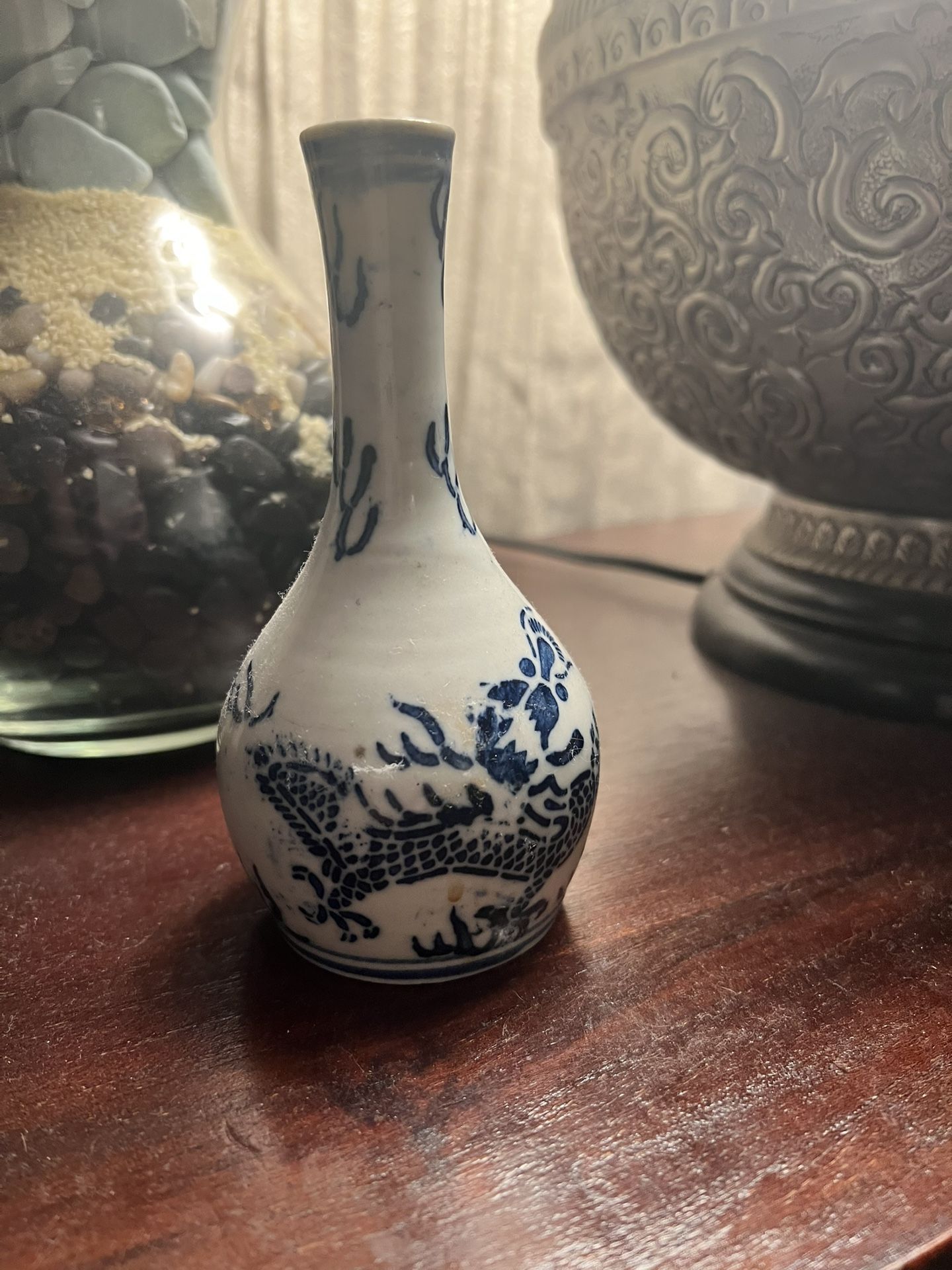 🐉 Antique Blue & White Dragon Vase ~  Hand-Painted Asian Porcelain