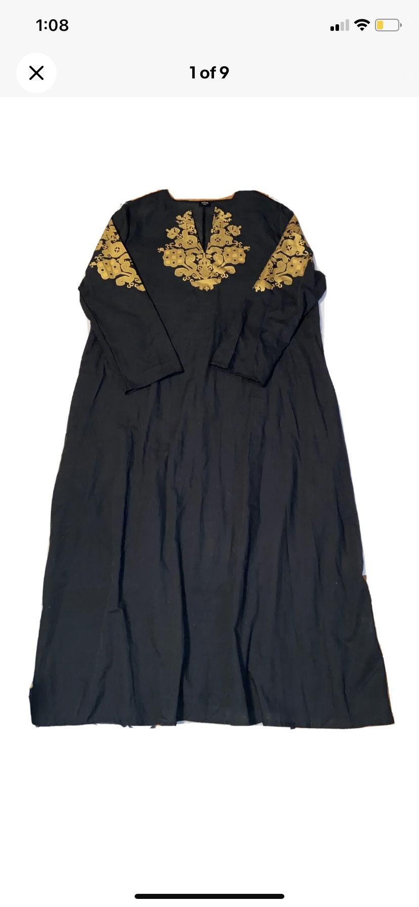 Vonda Dress Women 2XL V Neck Black Gold Design Oversized Classy
