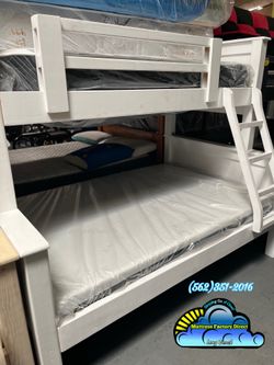 Twin over full white bunk bed with mattresses colchones camas nuevas