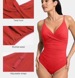 Popilush Red One-Piece Swimsuit with Twist Front