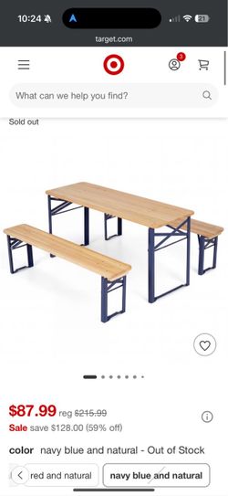 Costway 43.5 Inch Folding Kids Picnic Table & Bench Set with 0.8” Thick Fir Wood Top Navy Blue and Natural