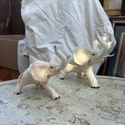White Ceramic Standing Elephant Husk Figurine Sculpture