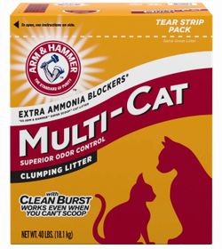 Arm n’ hammer multi cat clumping litter 20 lbs (not 40 shown in the pix)