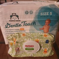 Mama Bear Gentle Touch Diapers Size 5 (33 ct) & Huggies Natural Care Sensitive & Fragrance Free Wipes (64 ct)