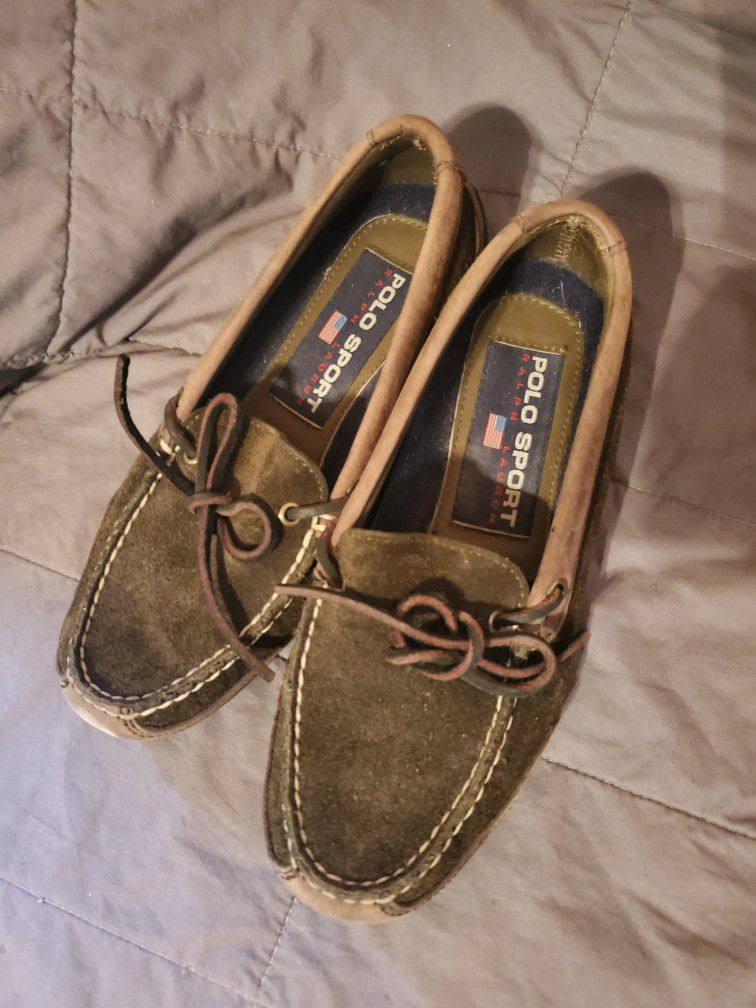 Gently Used Brown Polo Sport Moccasin Flats For Women -size  7 1/2
