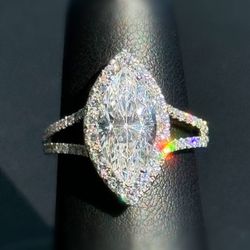 18k solid white gold 2CT Marquise CZ stone 0.84CTW Diamond ring size 6