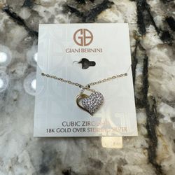 Giani Bernini Cubic Zirconia Pave Heart Necklace in 18k gold plated sterling silver