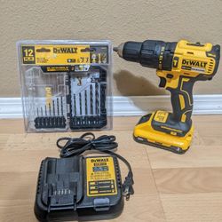 DeWalt Brushless 20v 1/2" Hammerdrill Drill Driver W/3Ah Battery, Charger & 12pc. Drill Bit Set