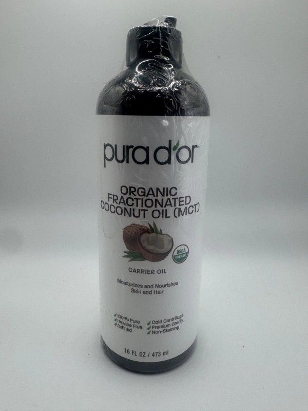 PURA D'OR Dor Fractionated Coconut Oil 100% Organic 16oz for Face, Skin & Hair