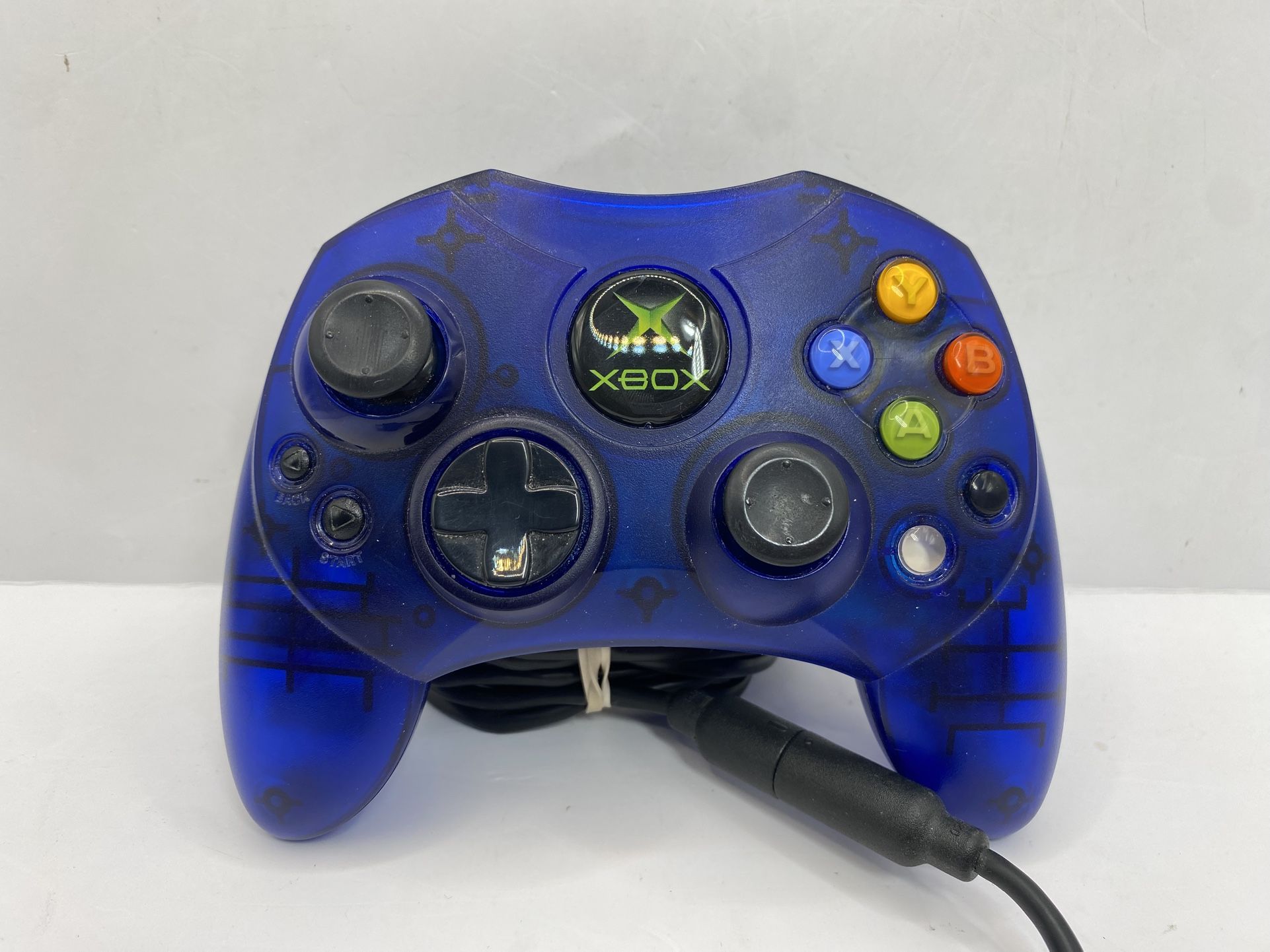 Original Xbox Controller S-Type Clear Blue Genuine OEM w/ Breakaway Cable TESTED