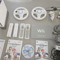 White Nintendo Wii Console, Accessories, Mario Kart Game