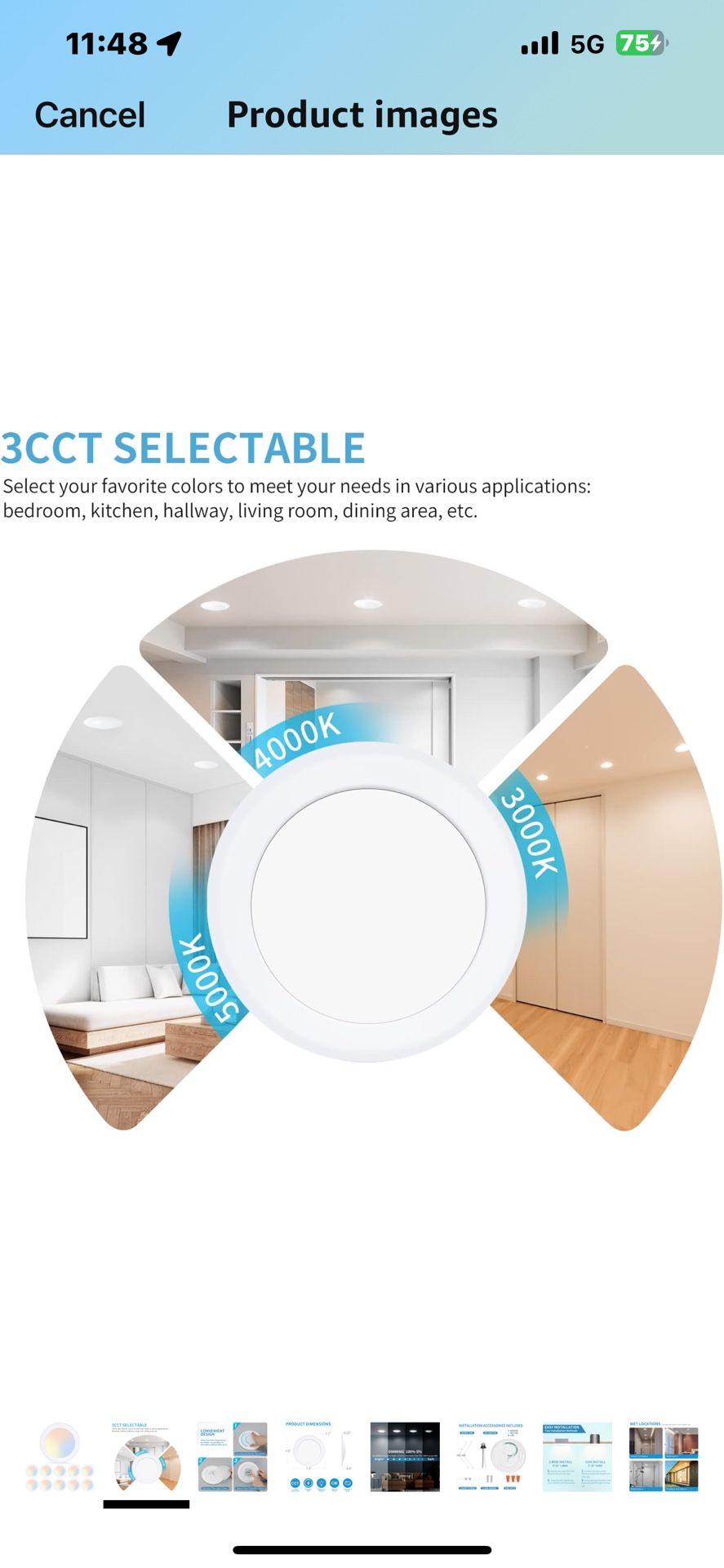 ECOELER 10 Pack 6inch 3CCT LED Disk Light, 3000K/4000K/5000K Selectable Dimmablel Lighting Fixture, 16.5W Low Profile Flush Mount Ceiling Light, ETL &