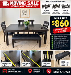 6-Piece Dining Set – Table, 4 Chairs & Bench – Excellent Condition