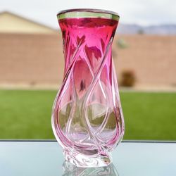 Archimede Seguso Murano Italian Art Glass Flower Vase Cranberry Valentines Day