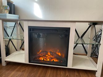 Electric Fireplace TV Stand with Glass Shelves