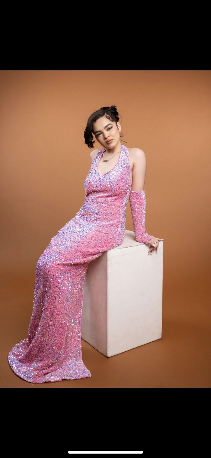 Aglist Pink Sequin Small Dress 