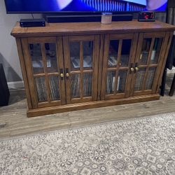 Media Console Storage Cabinet With Glass Doors