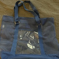 Blue beach or pool bag with outside pocket