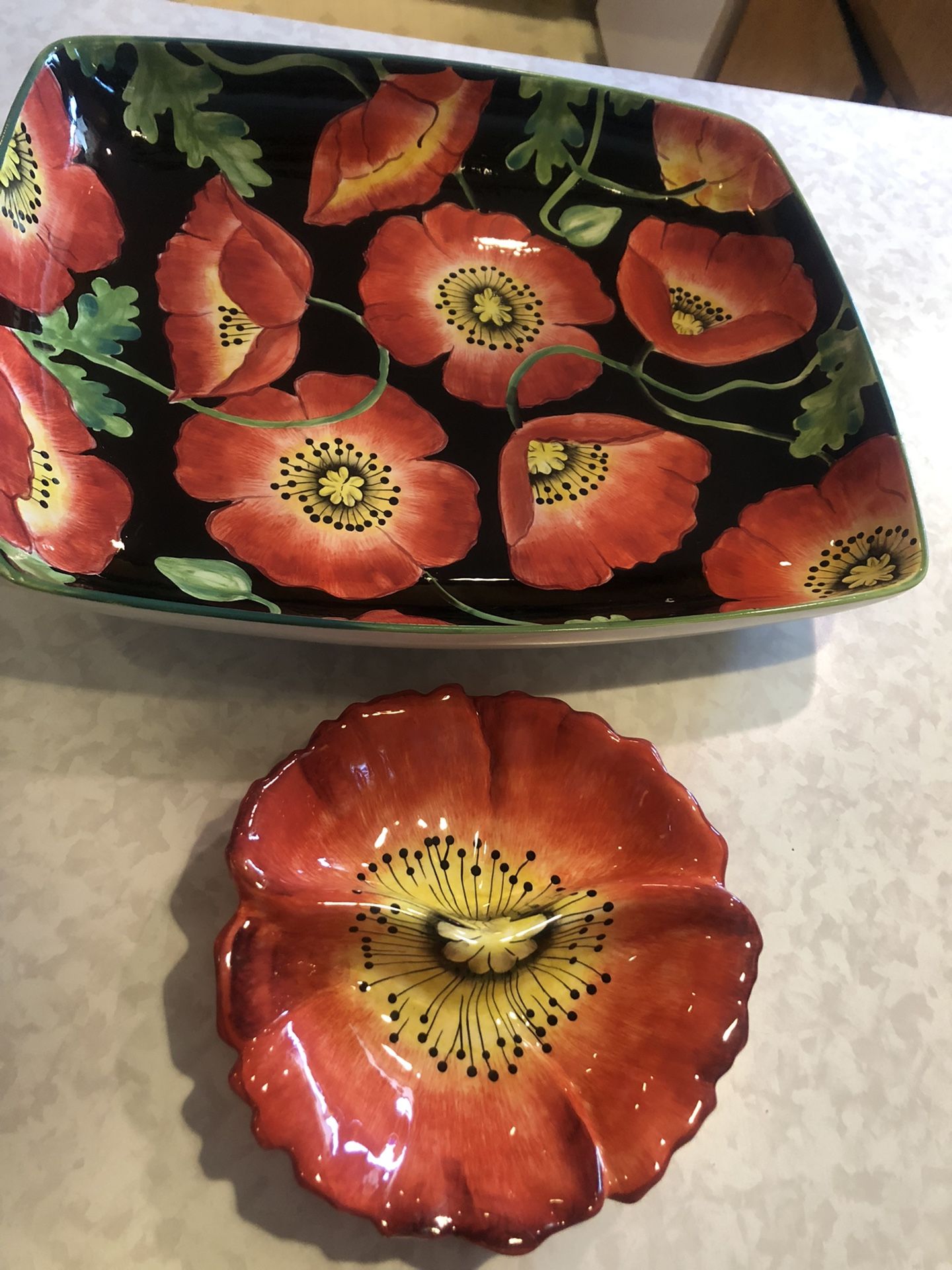 MCM California Pottery Large Poppy Dish And Bowl Set
