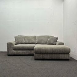 Retails 1.4k - Ashley 2-Piece Gray Corduroy Sectional Sofa - RIGHT CHAISE - Like New!