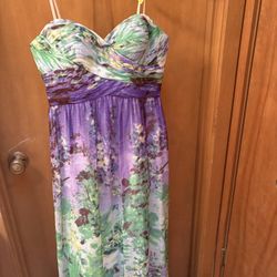 Aidan Mattox Purple Flowers Watercolor Dress Size 12 100% Silk
