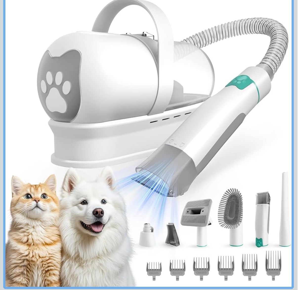 Dog Grooming Kit, Pet Grooming Vacuum with Pet Clipper Nail Grinder, Dog Hair Vacuum with 6 Pet Grooming Tools for Dogs Cats Shedding Grooming