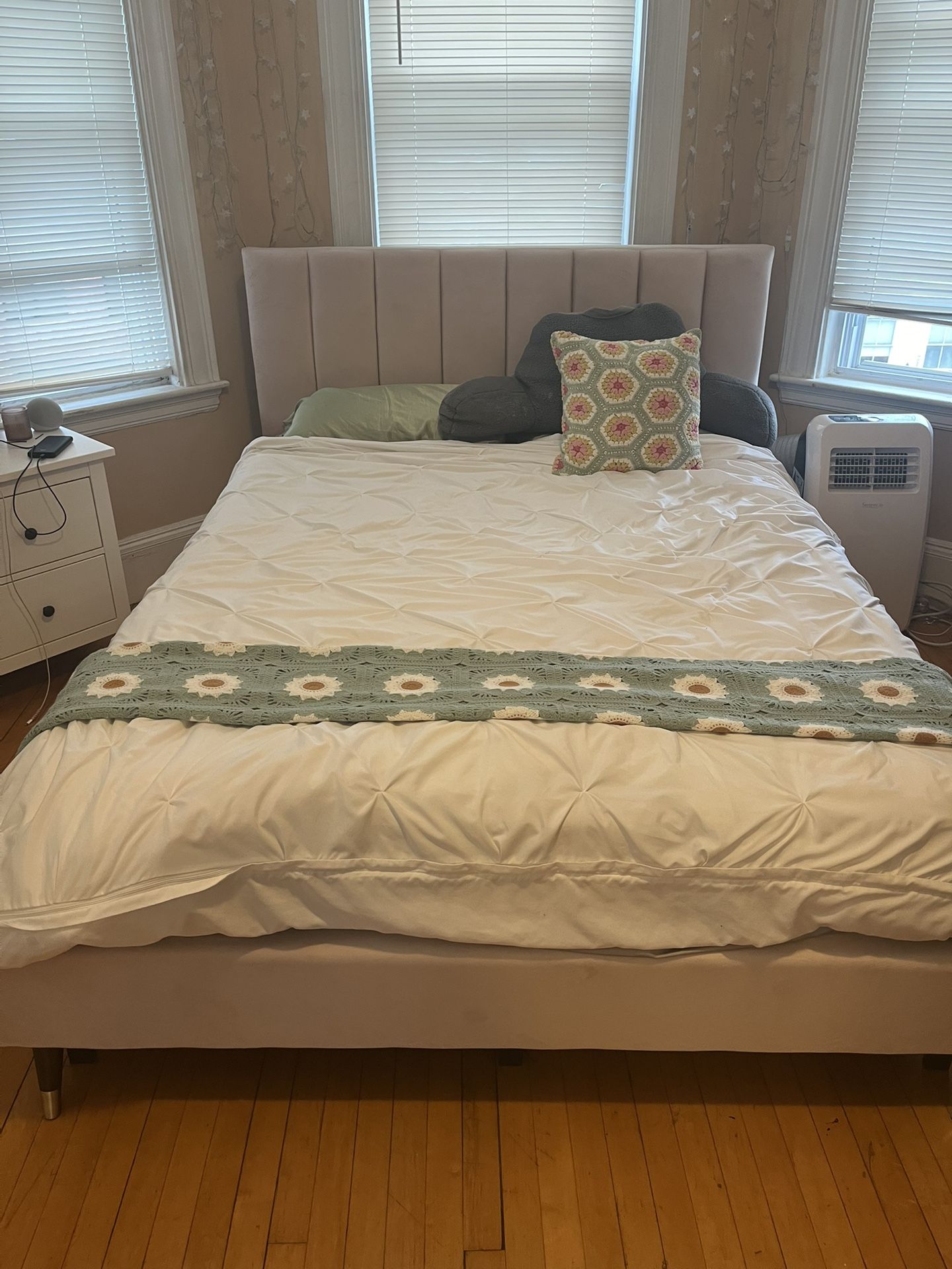 Pink velvet queen bed frame (frame only)