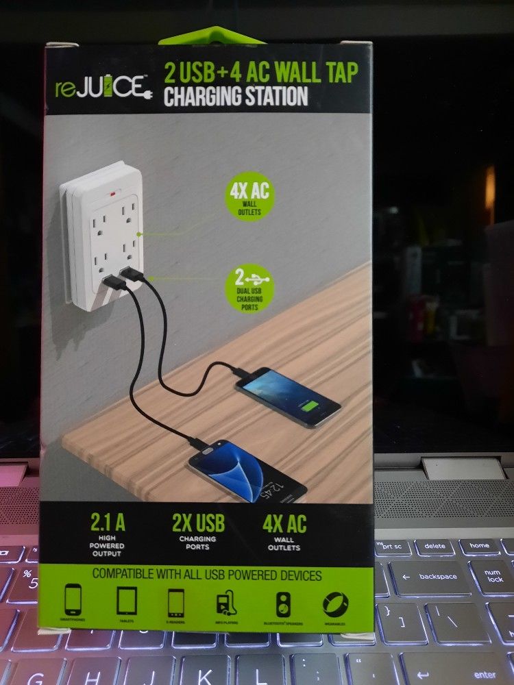 Rejuice 2 Usb + 4 Ac Wall Tap Charging Station
