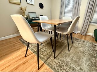 Modern Mid-Century Dining Table Set – Wood-Look Top + 4 Chairs