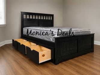 Queen Solid Wood Bed With 3 Drawers And Mattress $740