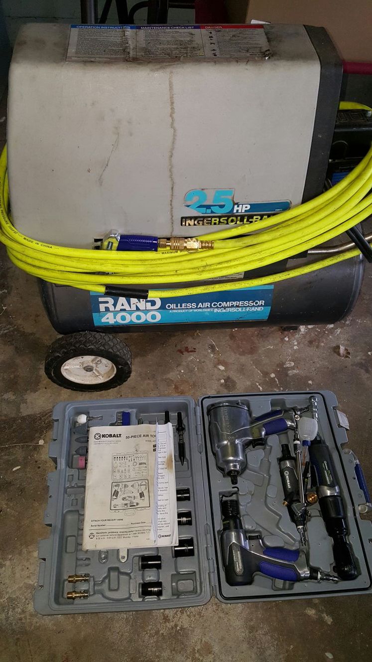 Ingresoll Rand 12 gallon 2.5hp air compressor with Kobalt 50 piece air tool kit