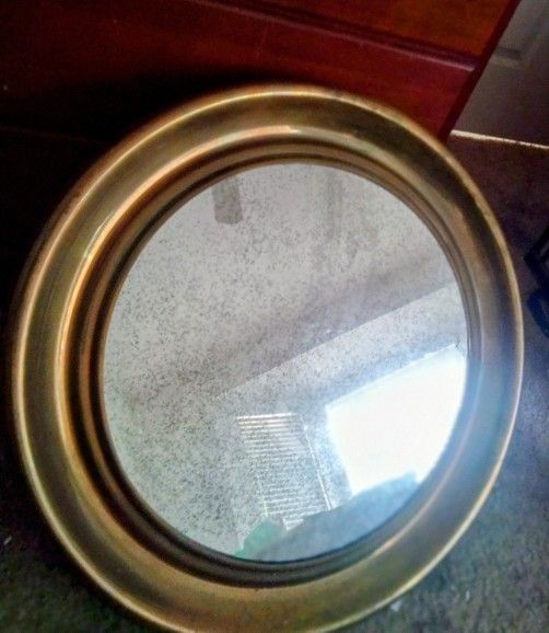 Large Round Antique/VTG Brass Wall Mirror