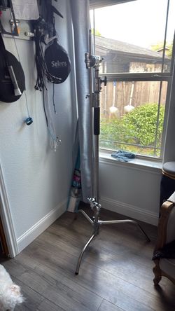 Large stainless steel studio light stand with telescoping boom arm