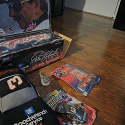 Dale Earnhardt Nascar's collection set one calendar die-cast metal car still in the box one beanie Nascar big one one shot glasse 1 medium size car on