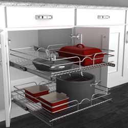 Rev-A-Shelf 2-Tier Kitchen Cabinet Pullout Shelf and Drawer Organizer Slide Out Pantry Storage Basket in Multiple Sizes, 24 x 22 In, 5WB2-2422-CR-1