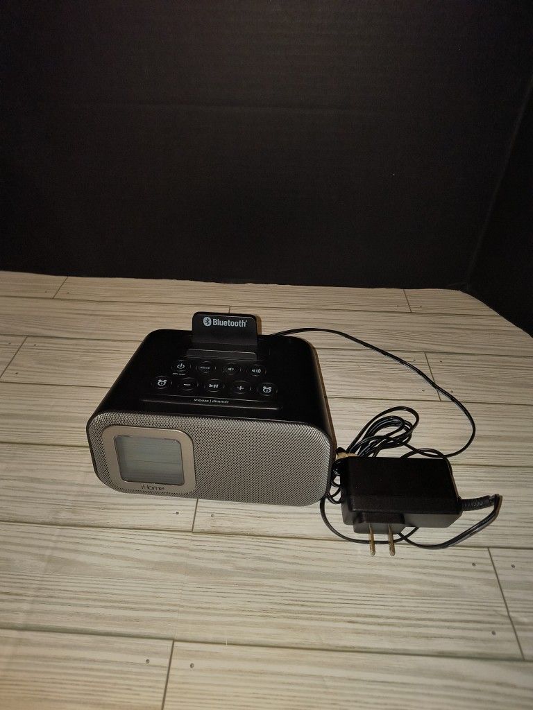 iHome iBT22 Gray Bluetooth LCD Display USB Charging Bedside Dual Speaker Alarm