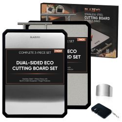 Stainless Steel Cutting Board, Heavy Duty Large 16”×11” 2-in-1 Double Sided Chopping Board for Kitchen, Food Grade Non Toxic Wheat Straw PP & Steel Su