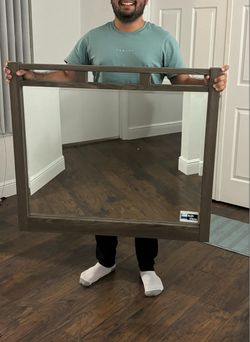 Rectangular Wall Mirror with Wood Frame