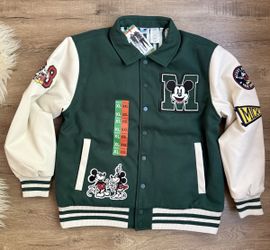 NWT Disney Mickey Mouse Varsity Letterman Jacket Green | Men’s XL / Women’s XXL