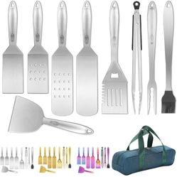 Kyraton Grill Accessories Kit 9 Piece, Griddle Accessories Tools Set, Stainless Steel with Bakelite Handle - Heat Resistant and No Melt, Great for Out